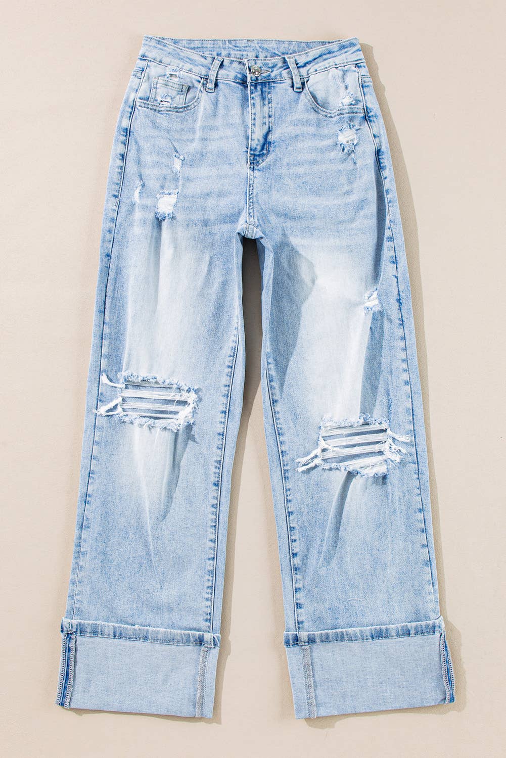 Spring 2026 Light Wash Distressed Flare Jeans