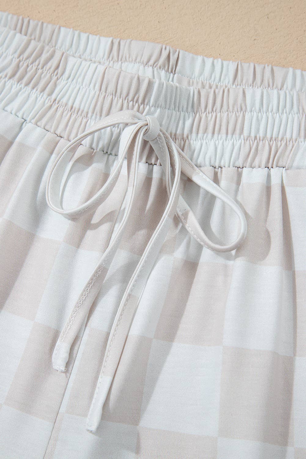 Checkered V Neck Tee Drawstring Shorts Lounge Set (S-XL)