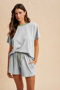 Loose Fit Striped Knit Top & Mini Shorts Set
