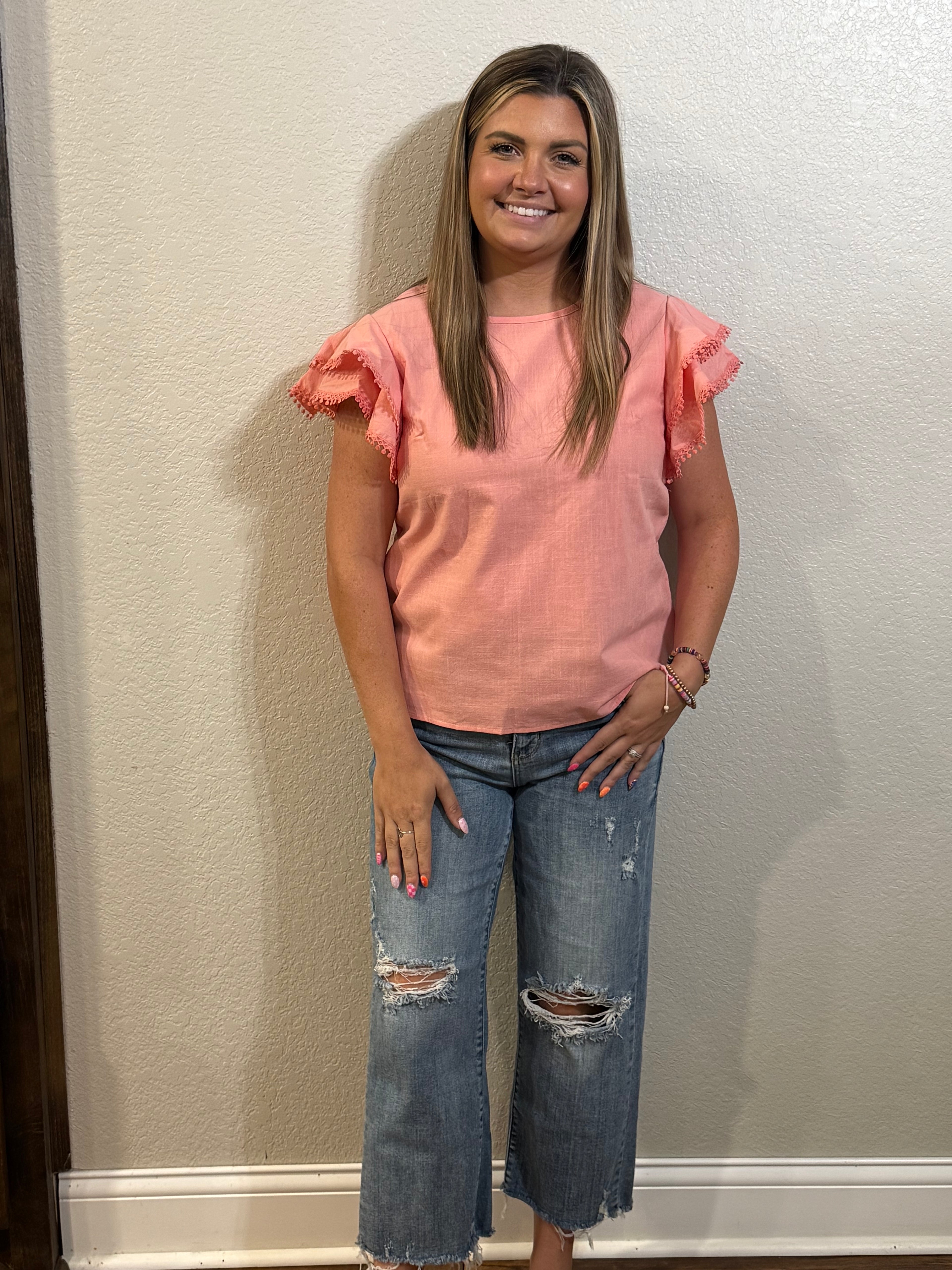 Women’s Ruffle Batwing Short Sleeve Crew Neck Top