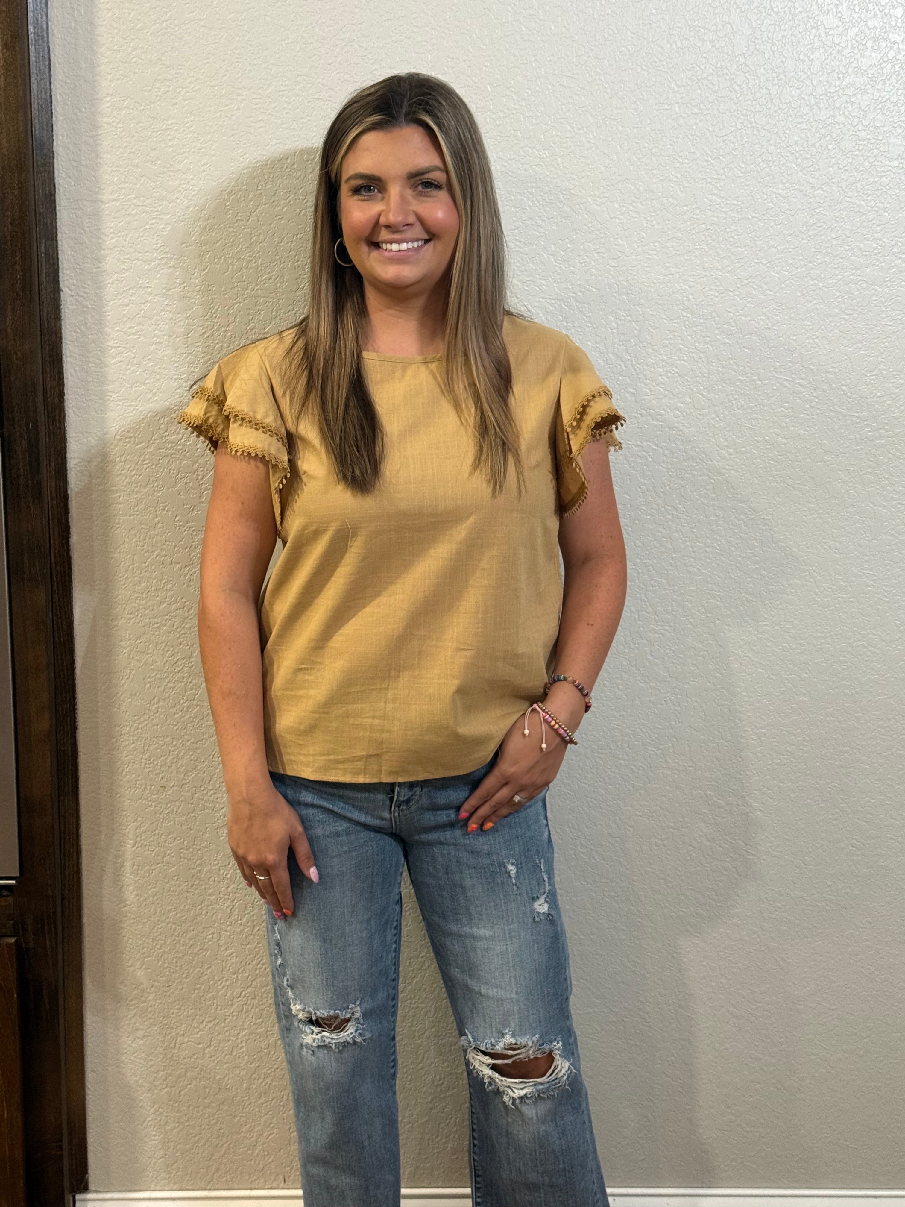 Women’s Ruffle Batwing Short Sleeve Crew Neck Top